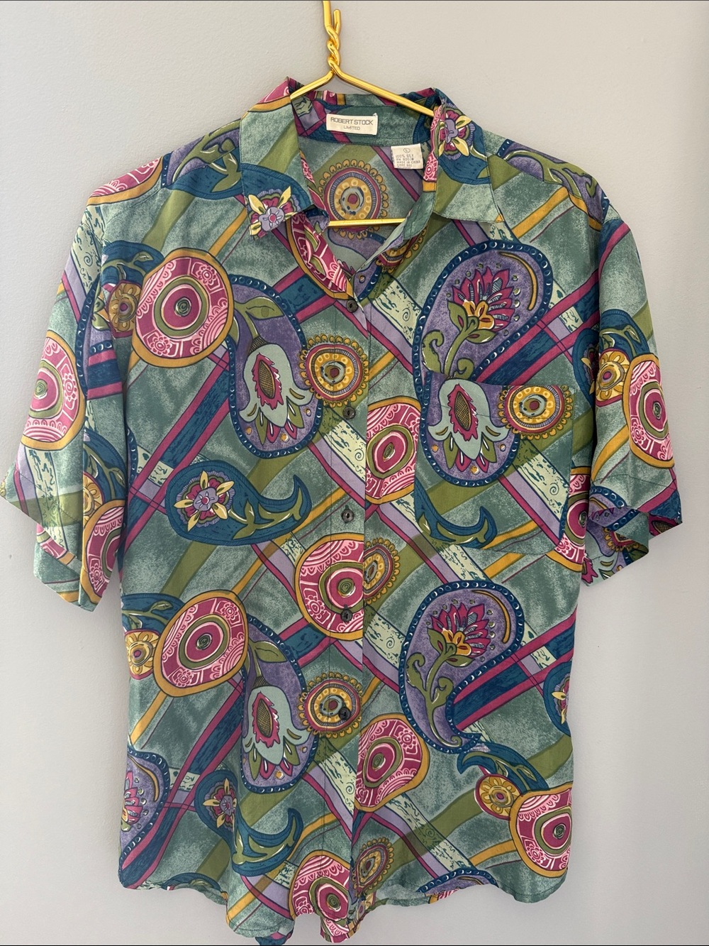 Vintage Robert Stock 100% silk button down Size L Boxy Urbancore Resortwear unis